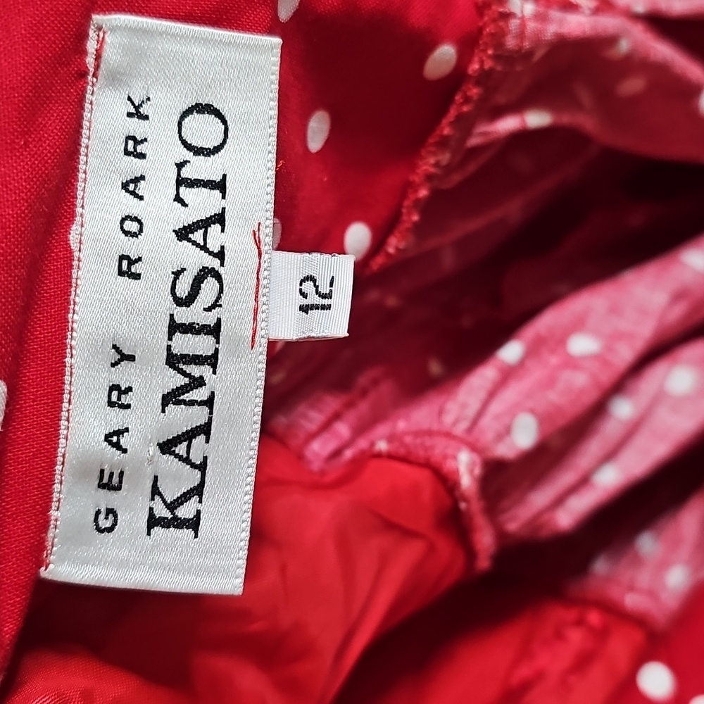 True Vintage 1980s Kamisato By Geary Roark Red Polka Dot Midi Dress Drop Waist M - Picture 10 of 15